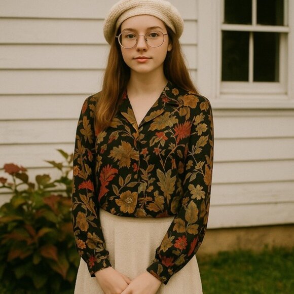 Ann May 100% Silk Floral Print Blouse Women's Small - Picture 2 of 6